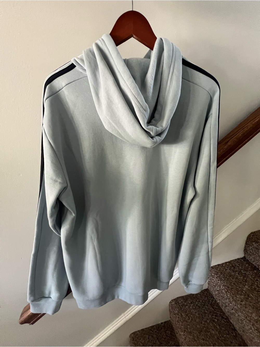 adidas Light Blue Pullover Hoodie with Black 3-Stripes - Picture 4 of 4